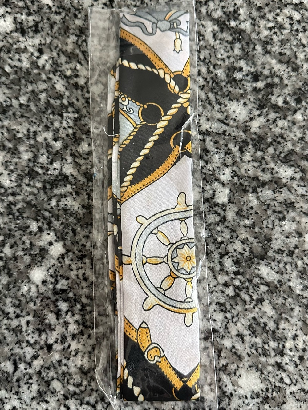 Bag Scarf- Nautical Print - Black, Gold, White - Picture 2 of 3